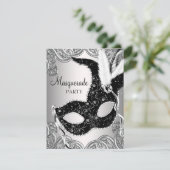 Zilver en Zwart Masker Feest Kaart (Staand voorkant)