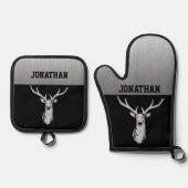 Zilver- en zwart-witmonogram ovenwant & pannenlap set (Voorkant)