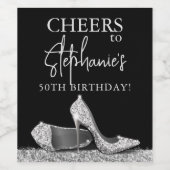 Zilver- en zwarte hoge-hiel-hoezen, aangepast wijn etiket (Enkel label)