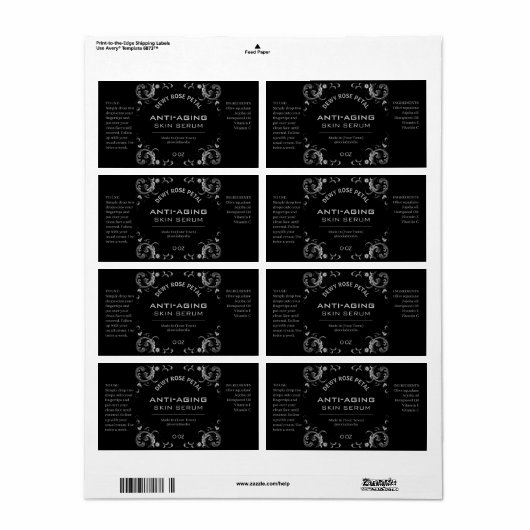 zilver- en zwarte serumetiketten etiket (Full Sheet)