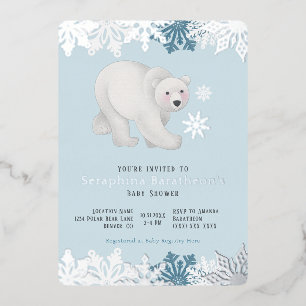 Zilver Foil Snowflake Polar Beer Baby shower Folie Uitnodiging