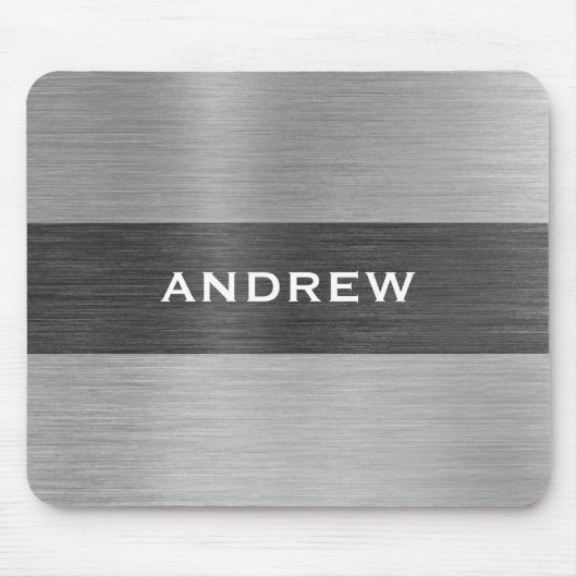 Zilver Geborsteld Metaal Metaal Monogram Naam Muismat (Voorkant)