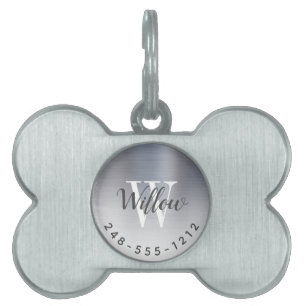 Zilver Geborsteld Metaal Monogram Ombre Hondenbot Huisdieren Naamplaatje