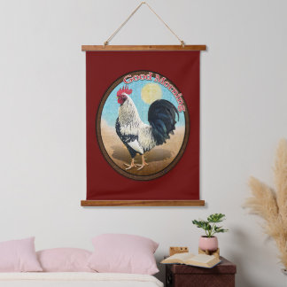 Zilver Gelakte Wyandotte Haan Goedemorgen Vintage Hangend Wandkleed
