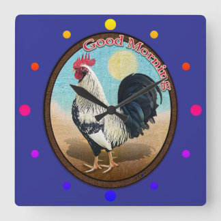 Zilver Gelakte Wyandotte Haan Goedemorgen Vintage Vierkante Klok