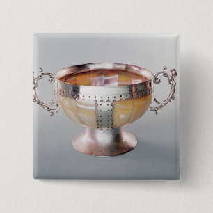 Zilver gemonteerde mug van parelwassail vierkante button 5,1 cm
