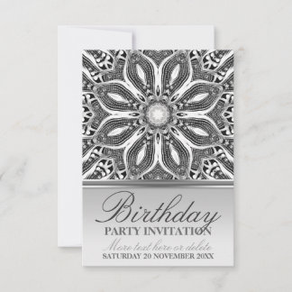 Zilver Geometric Flower Birthday Party Invitation Kaart