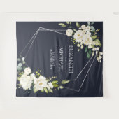 Zilver Geometrisch Navyblauw Witte Bloemige Trouw Wandkleed (Voorkant (horizontaal))