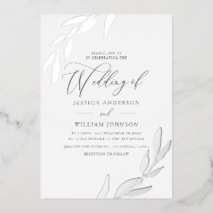Zilver geperste Folie Leaf Supreely Elegant Weddin Uitnodiging