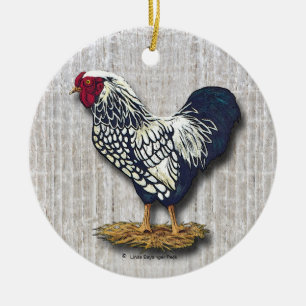 Zilver Geregen Wyandotte Haan Lichte Barnboards Keramisch Ornament