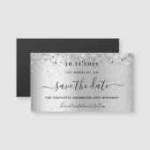 Zilver glinsterend verjaardagsfeest save the date (Voorkant / Achterkant)