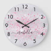Zilver glinsterende roze naam script grote klok (Voorkant)
