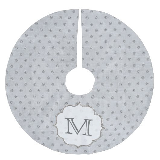 Zilver Glitte Polkadot Monogram Initiaal Boom Huid Kerstboom Rok (Voorkant)