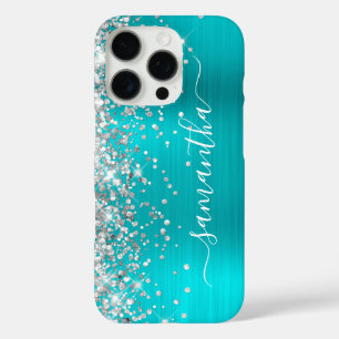 Zilver Glitter Aqua Blauwe Metallic Meisjesachtige iPhone 16 Pro Hoesje