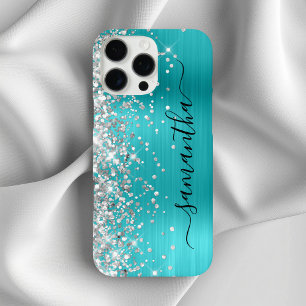 Zilver Glitter Aqua Blauwe Metallic Meisjesachtige iPhone 16 Pro Max Hoesje
