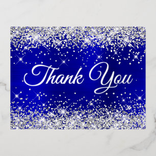 Zilver Glitter Blauwe Ombre 21e Verjaardag Bedankt Folie Uitnodiging Briefkaart