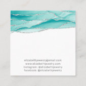 Zilver glitter Blauwgroen Agate Vierkante Visitekaartje (Achterkant)