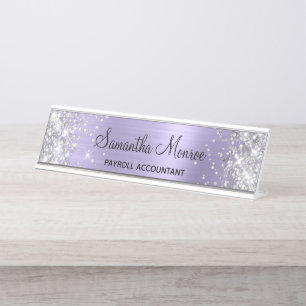 Zilver Glitter Bleek Lavender Folie Bureau Naambordje