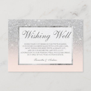 Zilver glitter blush ombre wensend goed bruiloft informatiekaartje