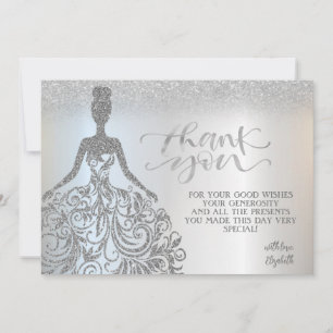 Zilver Glitter Bokeh Ombre, Jurk Bedankkaart