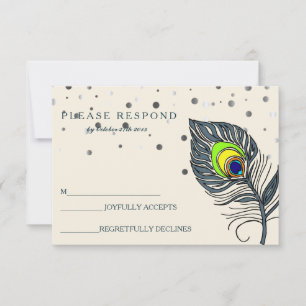 Zilver Glitter Confetti Pauwveer Blauw RSVP Kaartje