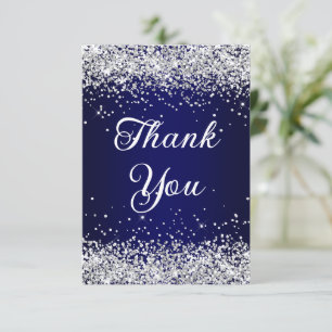 Zilver Glitter Donkerblauwe Ombre 40ste Verjaardag Bedankkaart