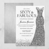 Zilver Glitter Dress 60th Party & Fabulous 60th Pa Kaart (Voorkant / Achterkant)