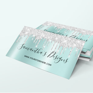Zilver Glitter Drips Licht Turquoise Ombre Online  Visitekaartje