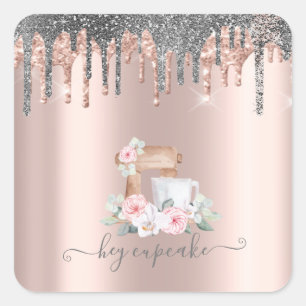 Zilver Glitter Drips Mixer Bloemen Rose Goud Vierkante Sticker