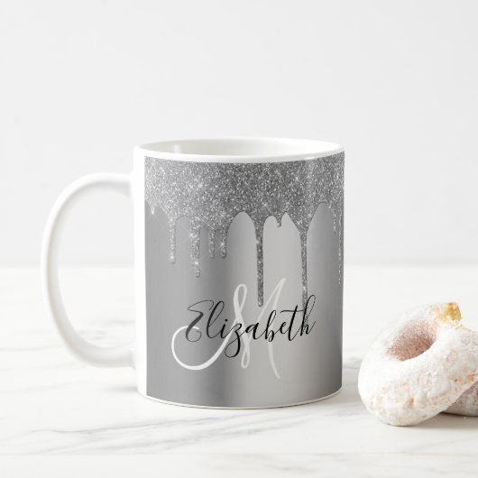 Zilver  Glitter druppels Metaal Monogram Koffiemok (Met donut)
