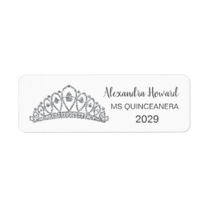 Zilver glitter effect Tiara Quiinceanera Etiket