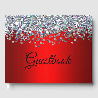 Zilver Glitter en Metaalrood Gastenboek