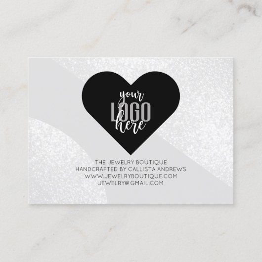 Zilver Glitter Geo Hart Logo Klant Bedankt Visitekaartje (Achterkant)