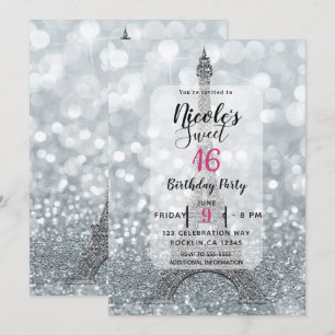 Zilver Glitter Glans Bling Eiffeltoren Feestje Kaart