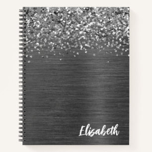 Zilver Glitter Grijs Geborsteld Metaal Monogram Notitieboek