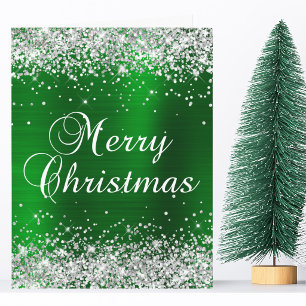 Zilver Glitter Groen Folie Groot Prettig Kerstfees Kaart