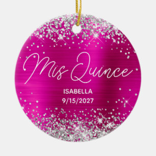Zilver Glitter Heet Roze Fancy Mis Quince Foto Keramisch Ornament