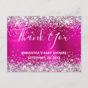 Zilver Glitter Heet Roze Folie Baby Shower Dank Je Briefkaart