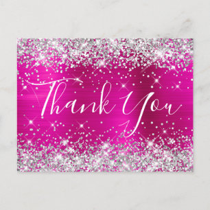 Zilver Glitter Heet Roze Folie Baby Shower Dank Je Briefkaart