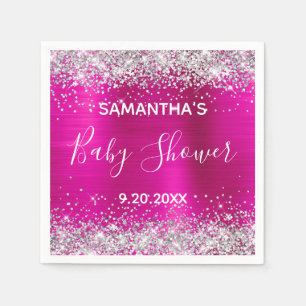 Zilver Glitter Heet Roze Folie Baby Shower Servet