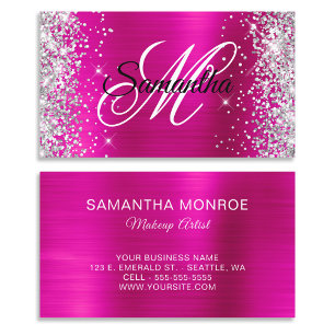 Zilver Glitter Heet Roze Folie Fancy Monogram Visitekaartje