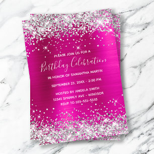 Zilver Glitter Heet Roze Folie Verjaardagsfeest Kaart