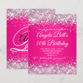 Zilver Glitter Heet Roze Ombre Fancy Monogram (Voorkant / Achterkant)