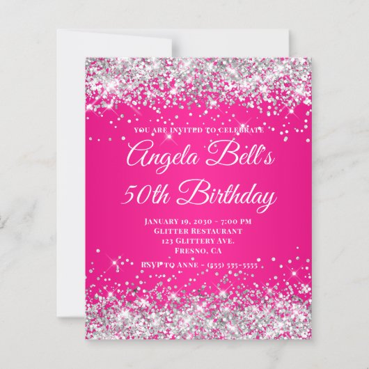 Zilver Glitter Heet Roze Ombre Fancy Monogram (Voorkant)