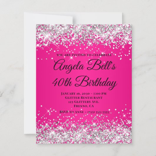 Zilver Glitter Heet Roze Ombre Fancy Monogram 40st (Voorkant)