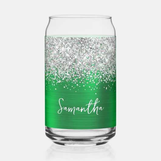 Zilver Glitter Helder Groen Glam Naam Blikvorm Glas (Voorkant)