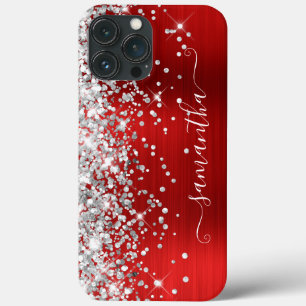 Zilver Glitter Helder Rode Moderne Meisjesachtige iPhone 13 Pro Max Hoesje