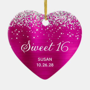 Zilver Glitter Hot Foil Folie Sweet 16 Foto Keramisch Ornament
