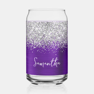 Zilver Glitter Indigo Paarse Glam Naam Blikvorm Glas