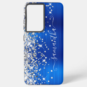 Zilver Glitter Koningsblauwe Folie Meisjesachtige Samsung Galaxy Hoesje